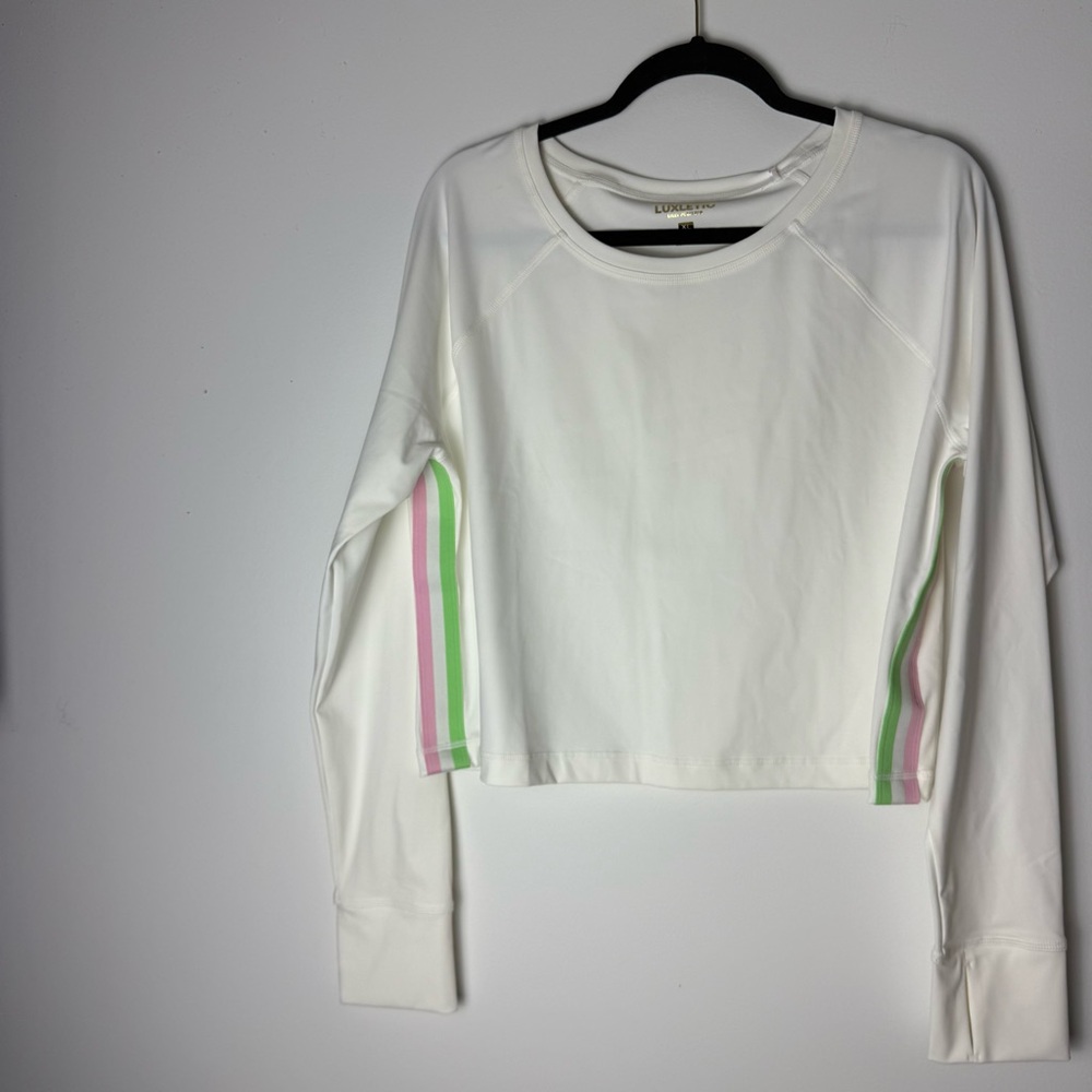 Lilly Pulitzer White Long Sleeve Tee with Pink and Green Stripes